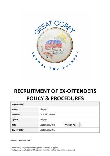 Recruitment of Ex Offenders Policy and Procedures 2024