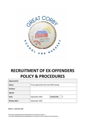 Recruitment of Ex Offenders Policy and Procedures 2024